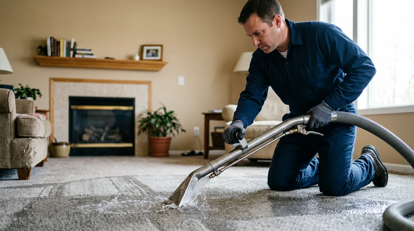 Water damage restoration technician working near Freeport, OH